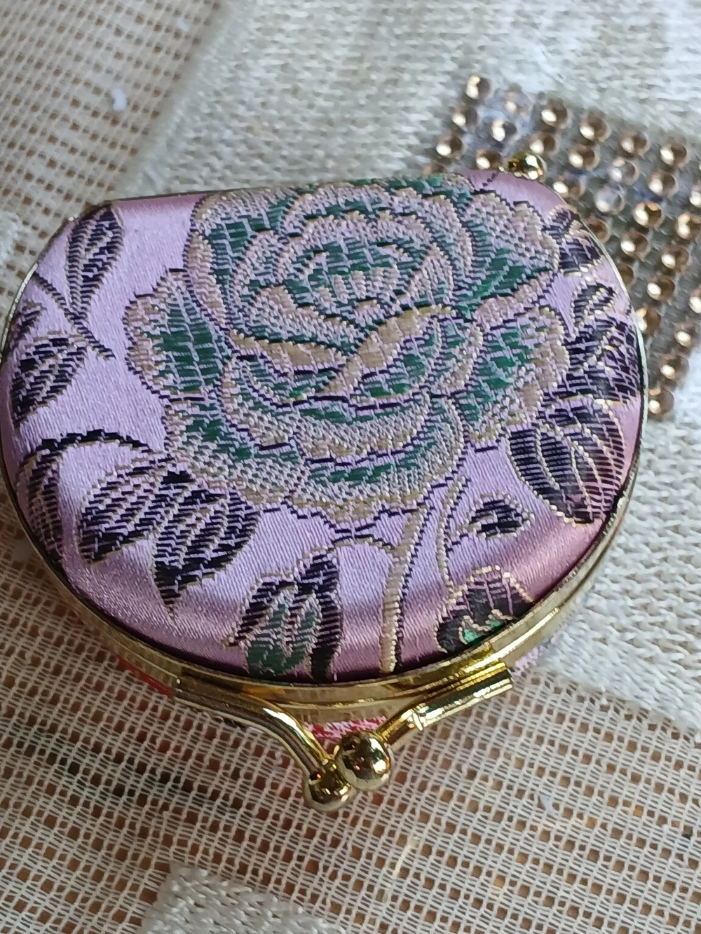 Rare KIMONO Ring case holder with Mirror Japanese Flower Vng